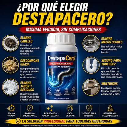 DESTAPACERO-Polvo Para Destapar Drenaje 3x1