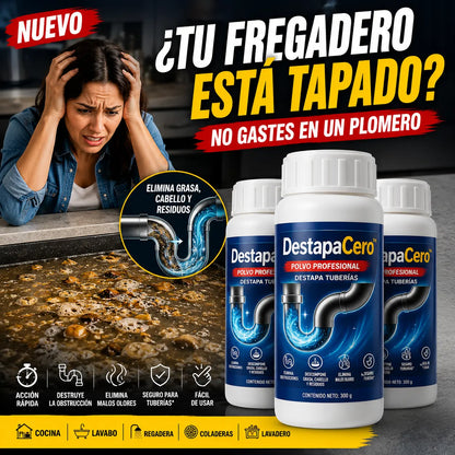 DESTAPACERO-Polvo Para Destapar Drenaje 3x1