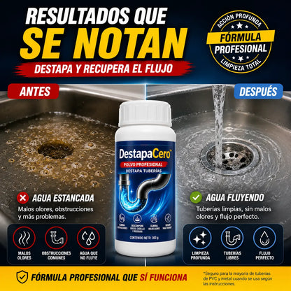 DESTAPACERO-Polvo Para Destapar Drenaje 3x1