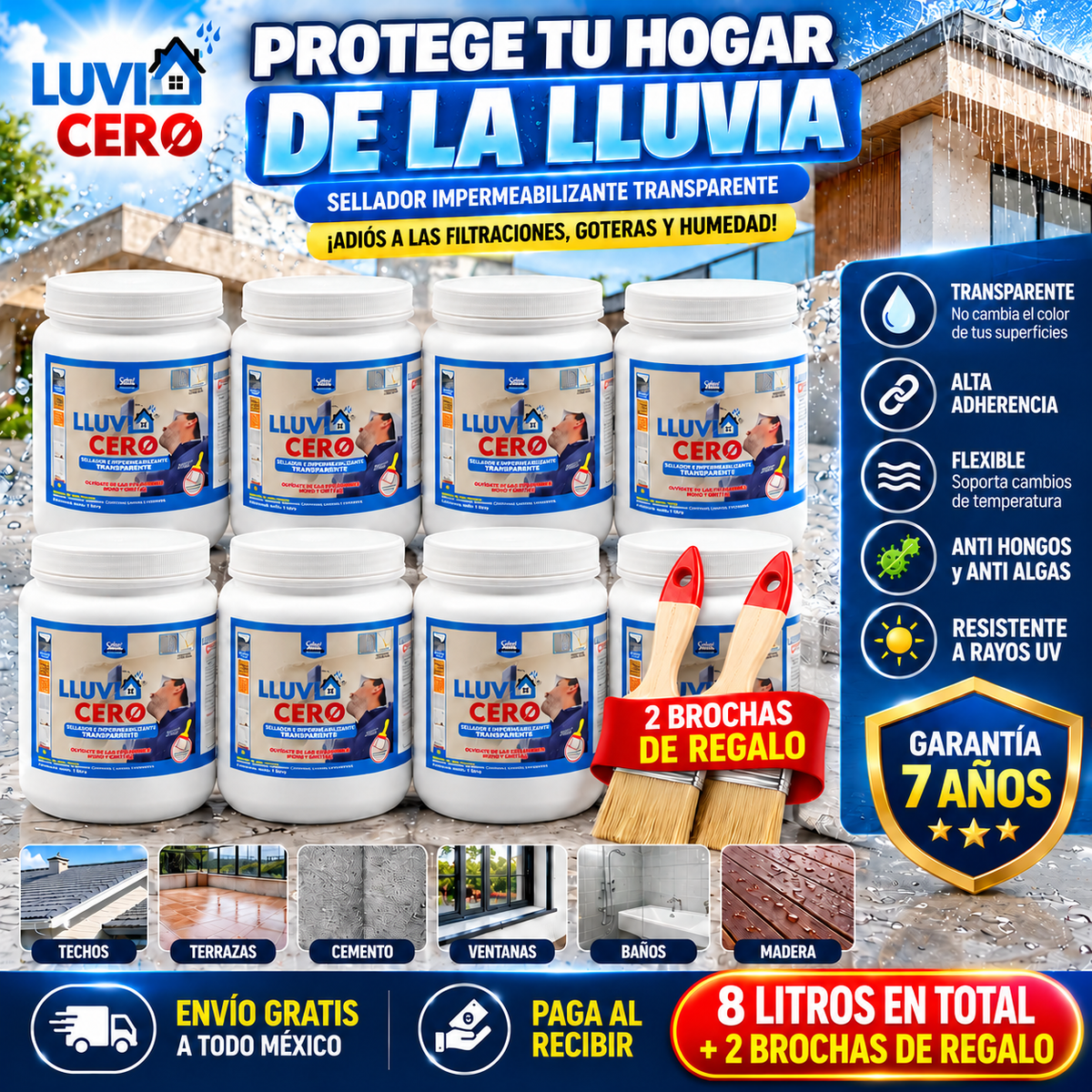 Lluvia Cero  8 LITROS + 2  Brochas De Regalo